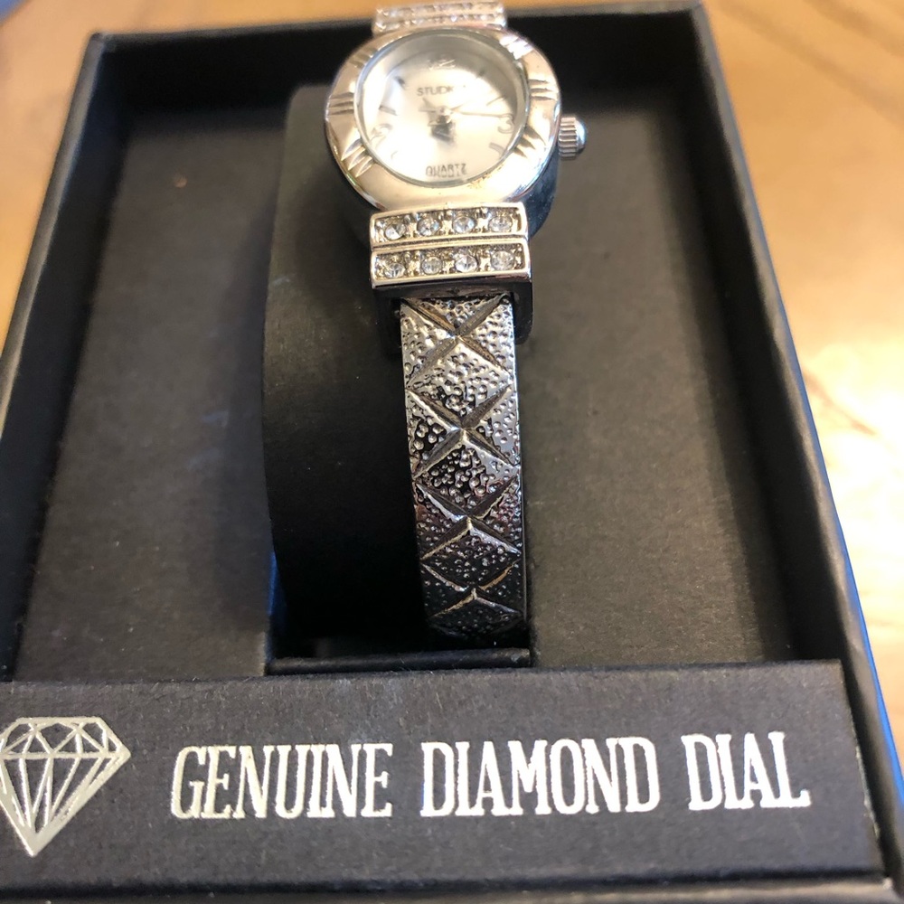 Studio One Silver Tone Women's Diamond Accent Bracelet Watch